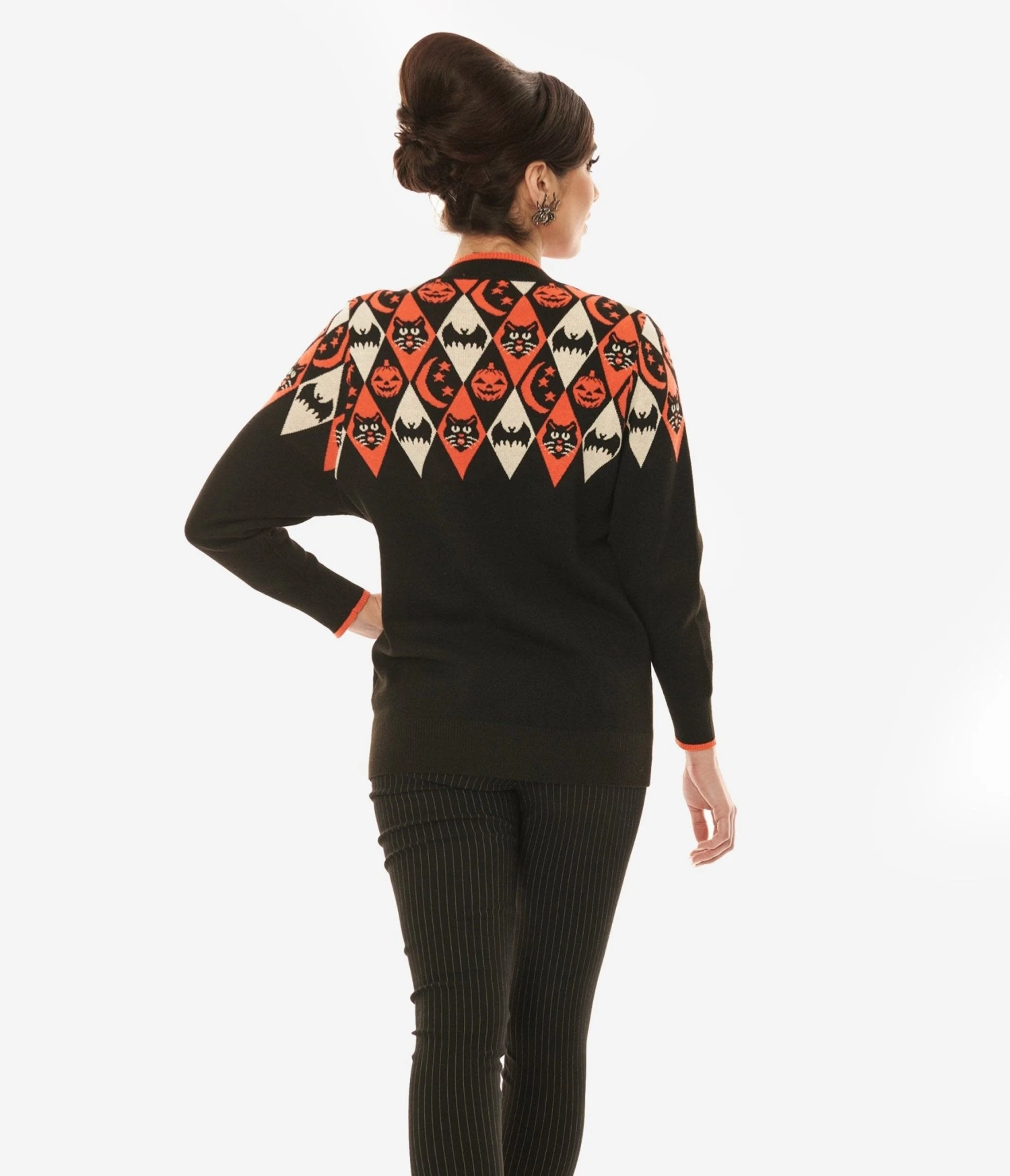 Unique Vintage Halloween Argyle Button Cardigan - Image 3