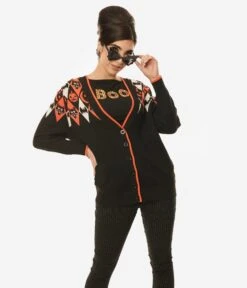 Unique Vintage Halloween Argyle Button Cardigan