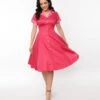 Unique Vintage Hot Pink Contrast Venus Swing Dress