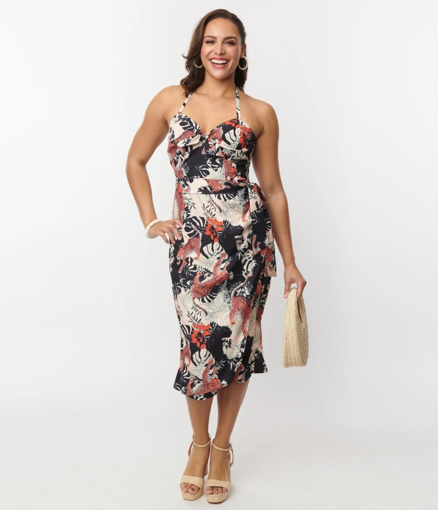 Unique Vintage Jungle Cat Print Leilani Sarong Dress - Image 5