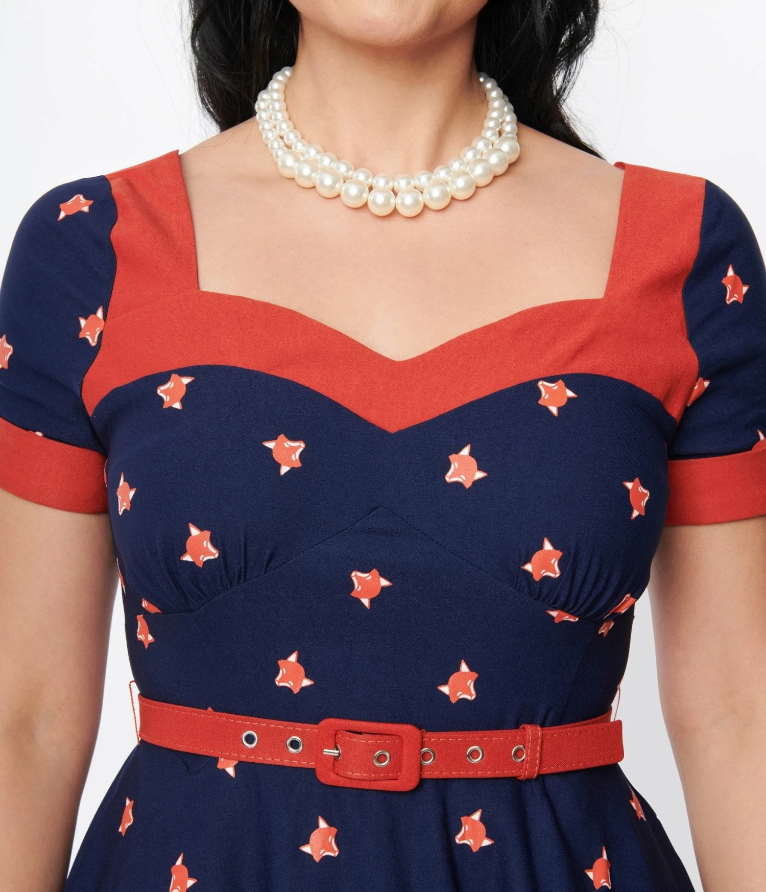 Unique Vintage Navy Fox Stamp Swing Dress - Image 2