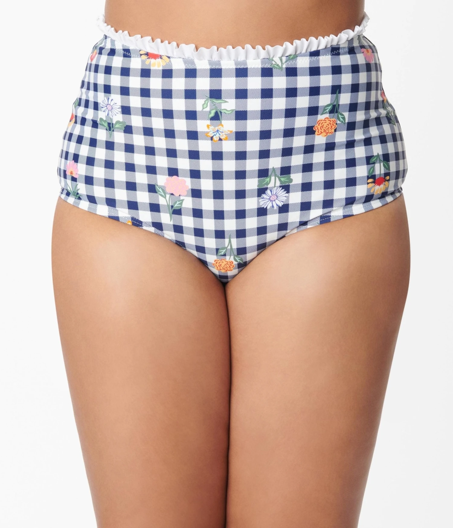 Unique Vintage Navy Gingham & Floral Cape May Swim Bottoms - Image 2