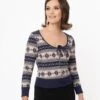 Unique Vintage Navy Snowflake Fair Isle Dandy Cardigan