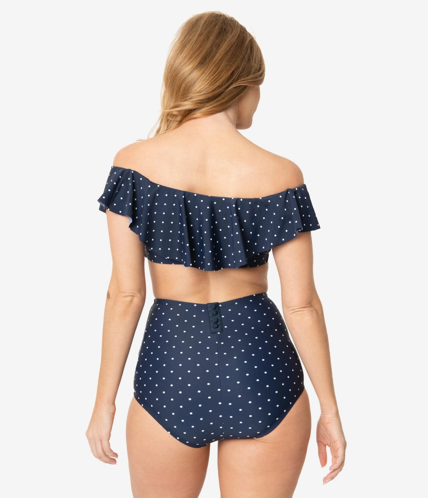 Unique Vintage Navy & White Pin Dot High Waist Louise Swim Bottoms - Image 3