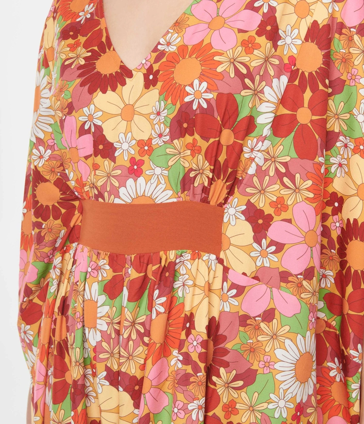 Unique Vintage Orange Flower Bunch Caftan Jumpsuit - Image 2