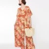 Unique Vintage Orange Flower Bunch Caftan Jumpsuit