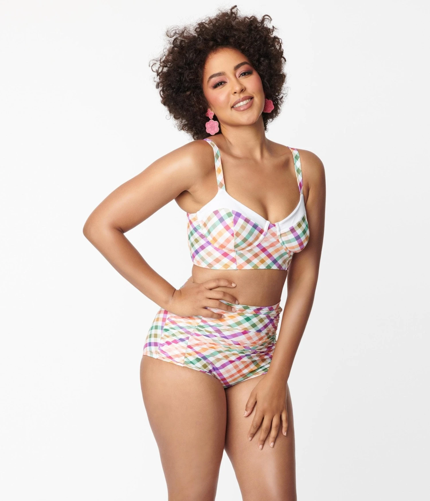 Unique Vintage Pastel Madras Gingham Monroe Swim Bottom - Image 5