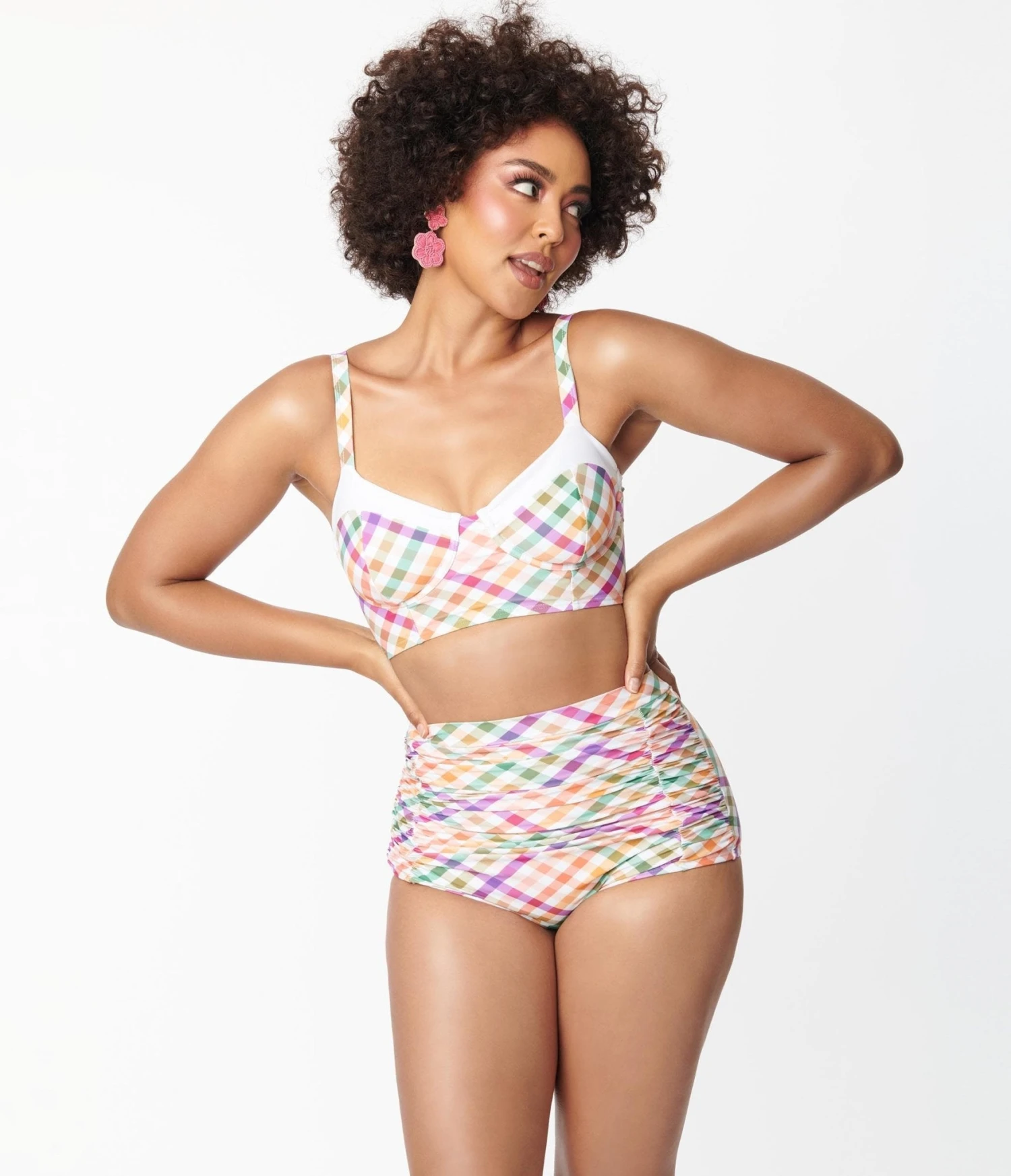 Unique Vintage Pastel Madras Gingham Monroe Swim Bottom - Image 4