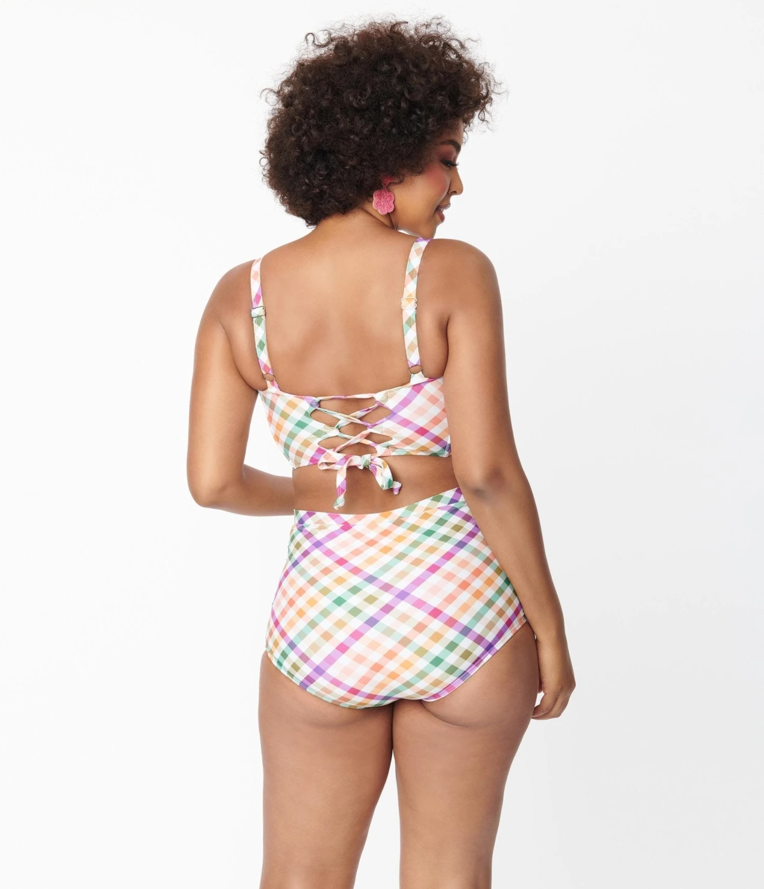 Unique Vintage Pastel Madras Gingham Monroe Swim Bottom - Image 3