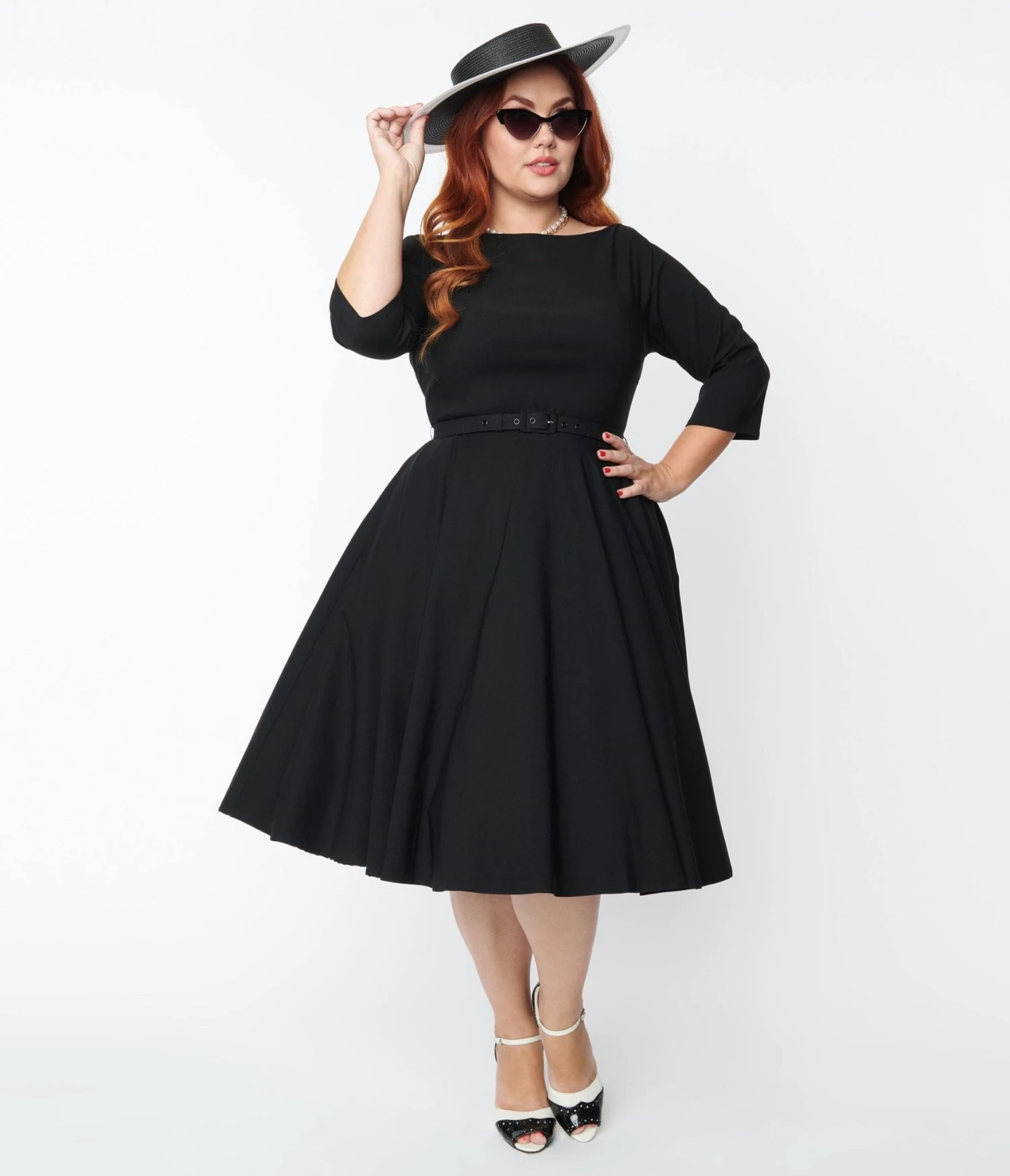 Unique Vintage Plus Size 1950s Black Devon Swing Dress - Image 3
