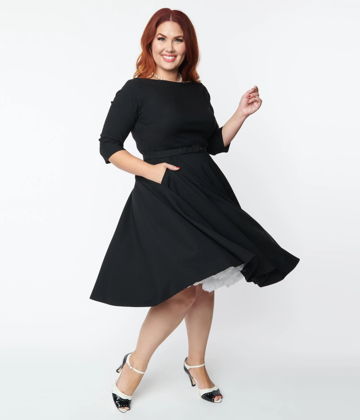 Unique Vintage Plus Size 1950s Black Devon Swing Dress - Image 4