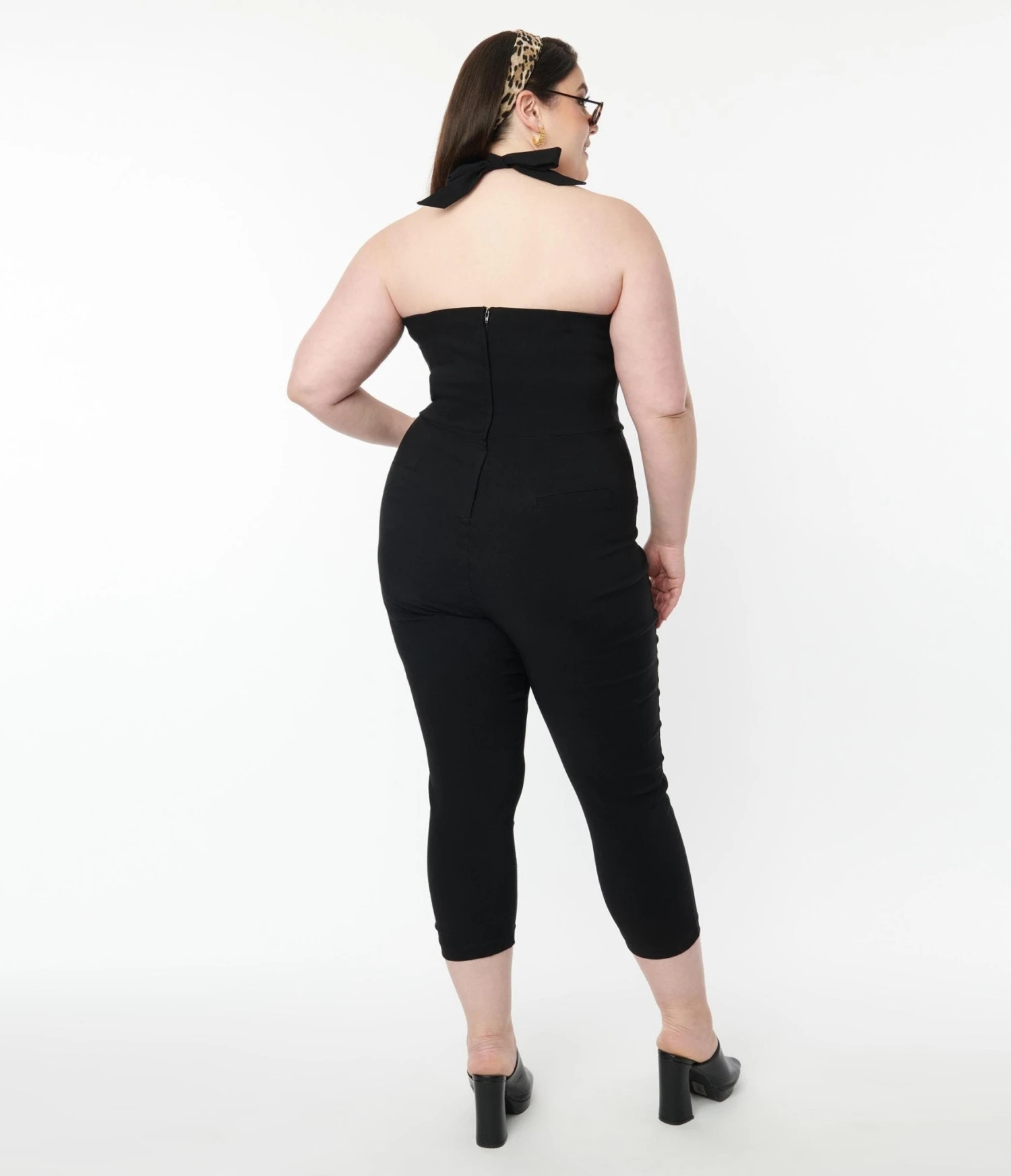 Unique Vintage Plus Size 1950s Black Halter Marcel Jumpsuit - Image 2