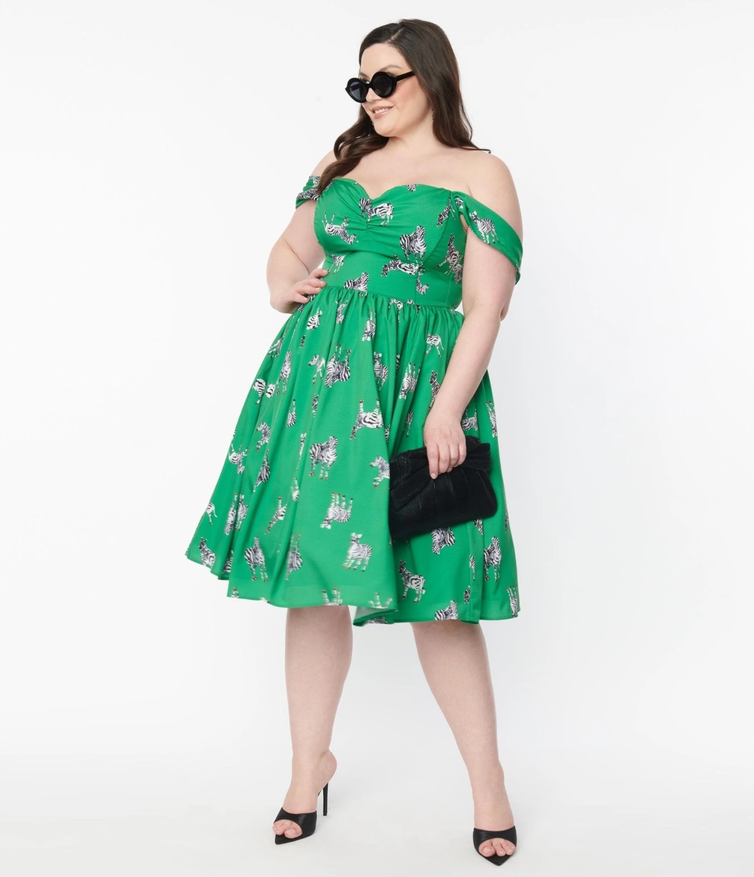 Unique Vintage Plus Size 1950s Green & Zebra Print Swing Dress - Image 4