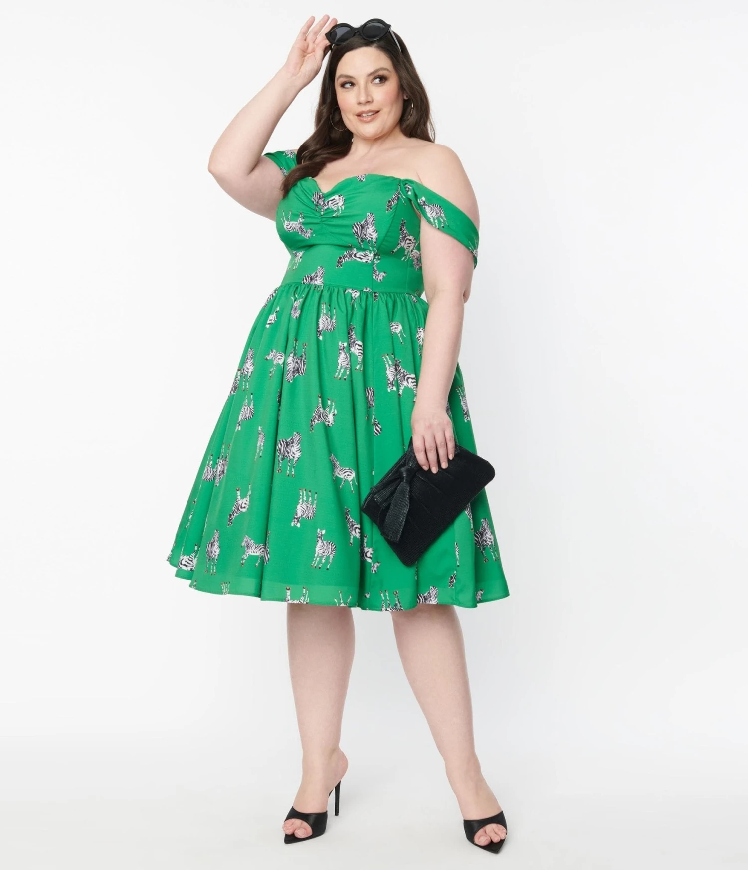 Unique Vintage Plus Size 1950s Green & Zebra Print Swing Dress