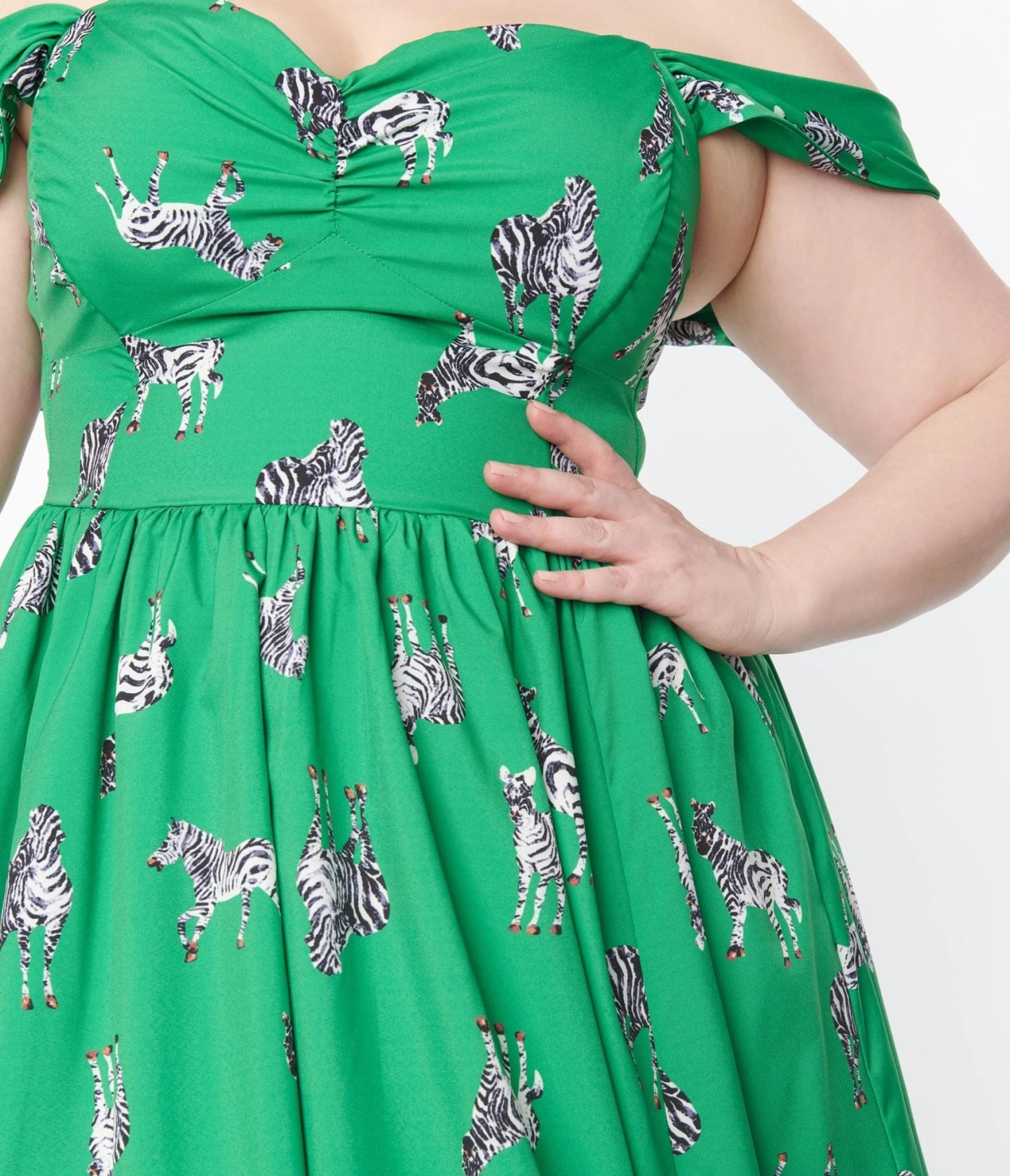 Unique Vintage Plus Size 1950s Green & Zebra Print Swing Dress - Image 2