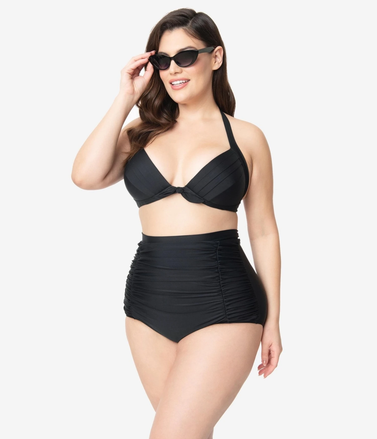 Unique Vintage Plus Size All Black Monroe Bikini Top - Image 3