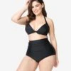 Unique Vintage Plus Size All Black Monroe High Waist Bikini Bottom