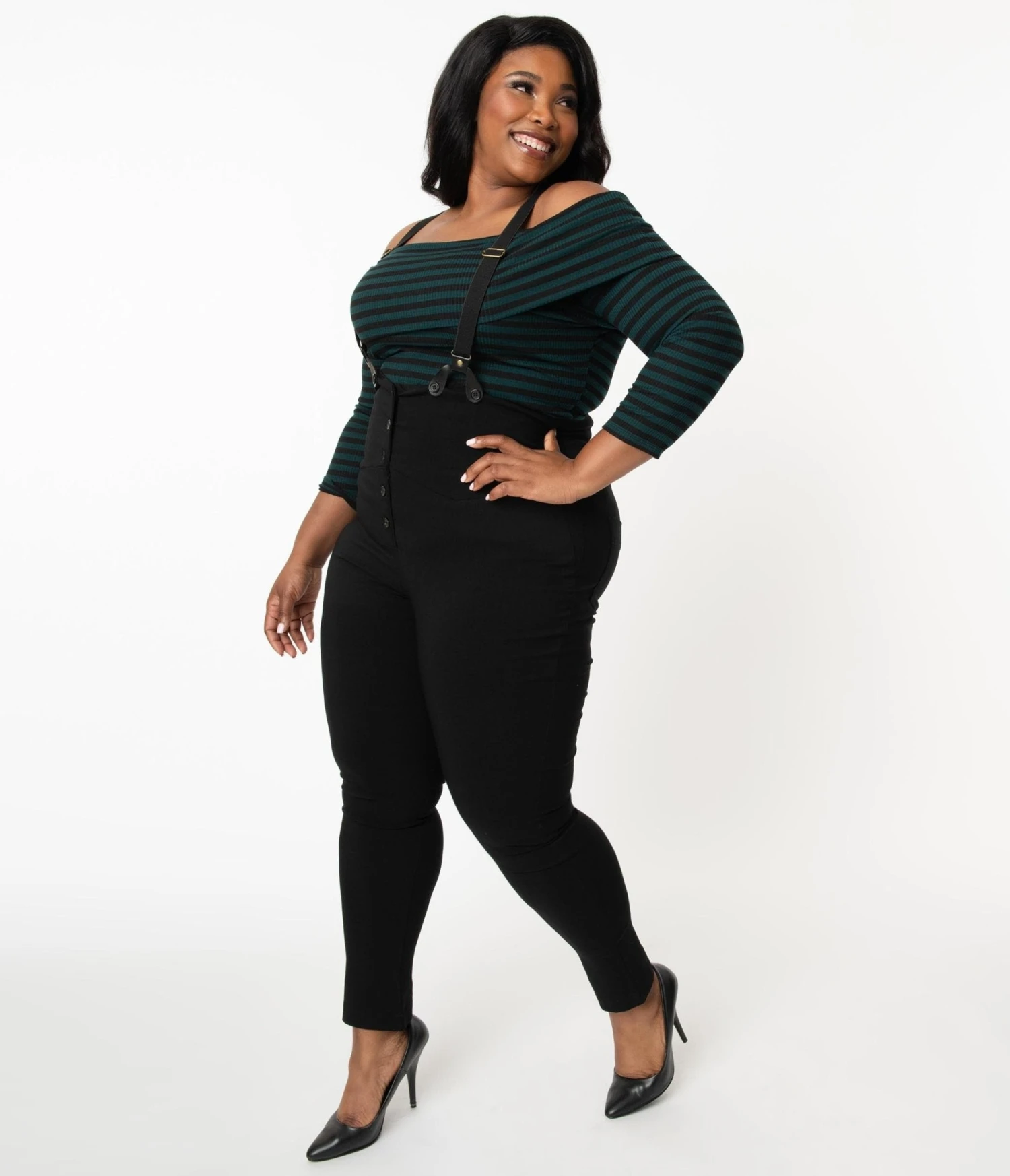 Unique Vintage Plus Size Black Moorehead Skinny Suspender Pants - Image 3