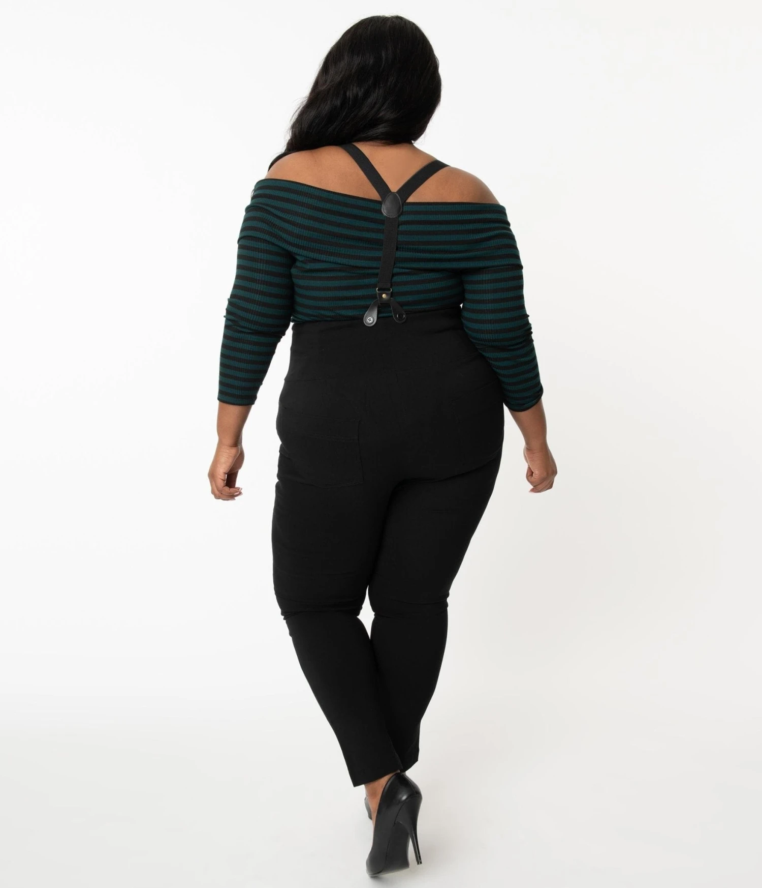 Unique Vintage Plus Size Black Moorehead Skinny Suspender Pants - Image 2