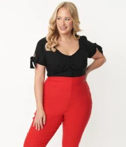 Unique Vintage Plus Size Black Noreen Top
