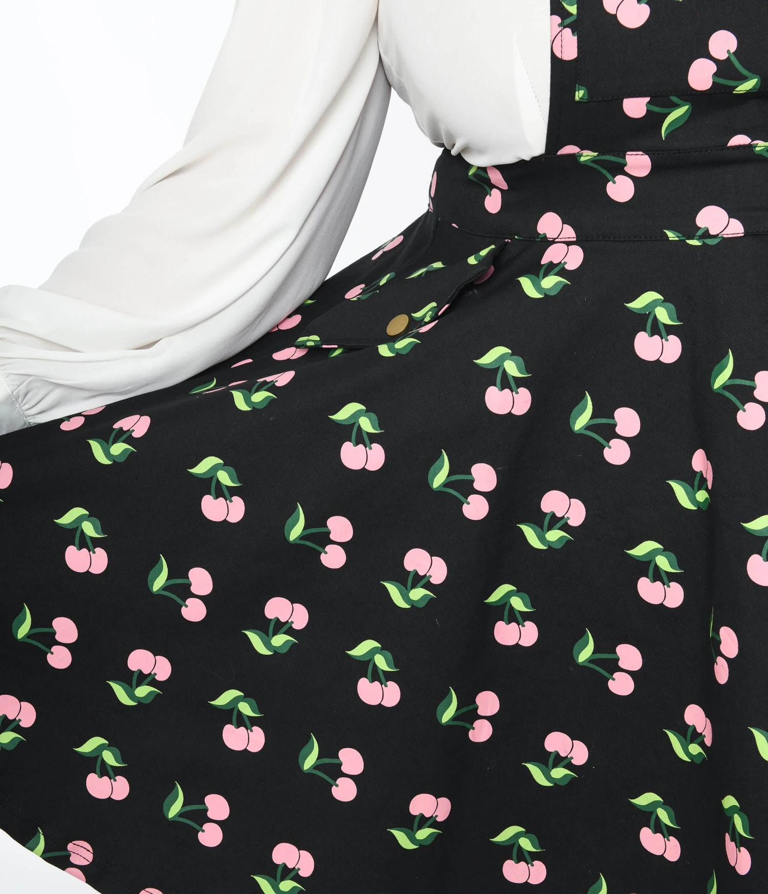 Unique Vintage Plus Size Black & Pink Cherries Brionne Pinafore Skirt - Image 2