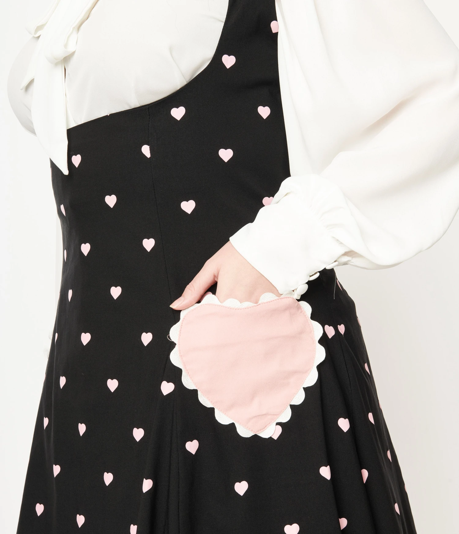 Unique Vintage Plus Size Black & Pink Heart Amma Suspender Swing Skirt - Image 2