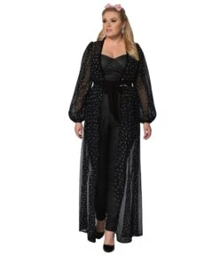 Unique Vintage Plus Size Black & Pink Hearts Mesh Hollywood Duster