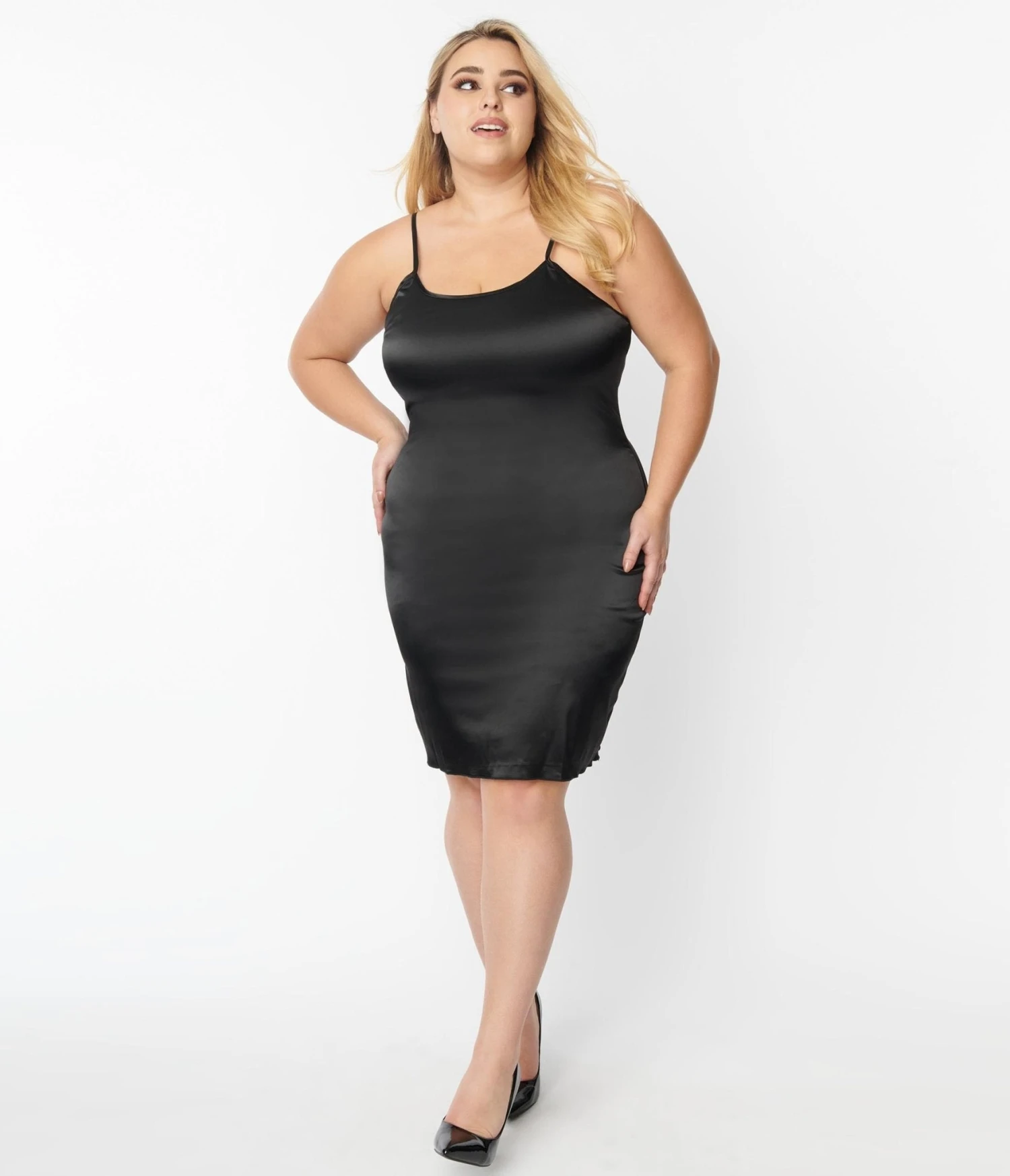 Unique Vintage Plus Size Black Satin Long Slip - Image 5