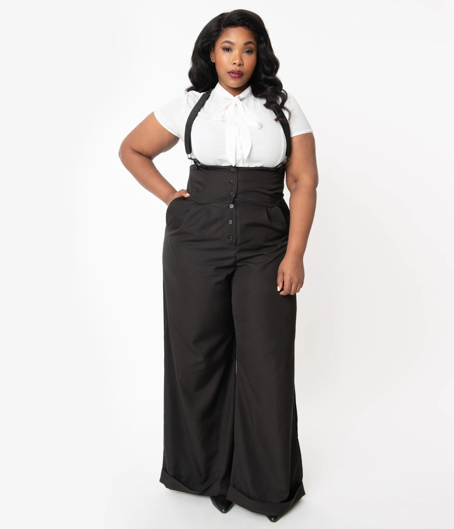 Unique Vintage Plus Size Black Thelma Suspender Pants - Image 5