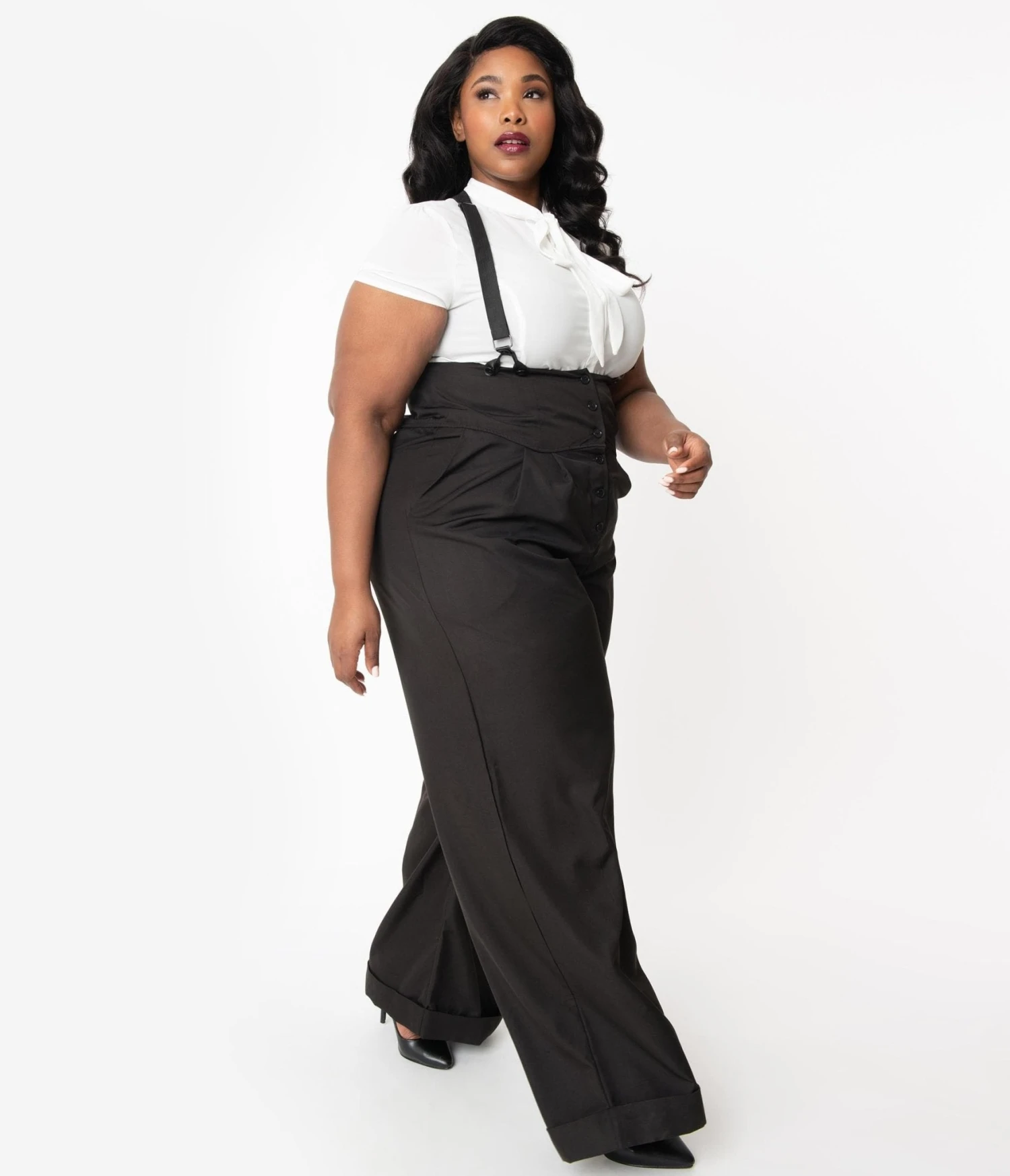 Unique Vintage Plus Size Black Thelma Suspender Pants - Image 4