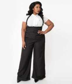 Unique Vintage Plus Size Black Thelma Suspender Pants