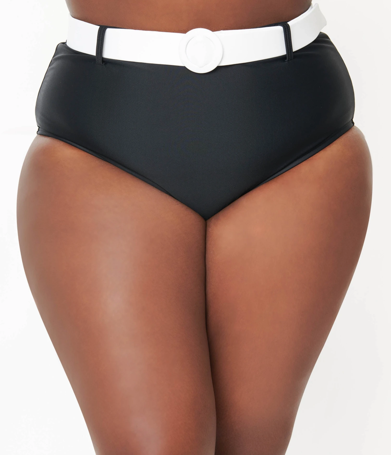 Unique Vintage Plus Size Black & White Belted Swim Bottoms - Image 2