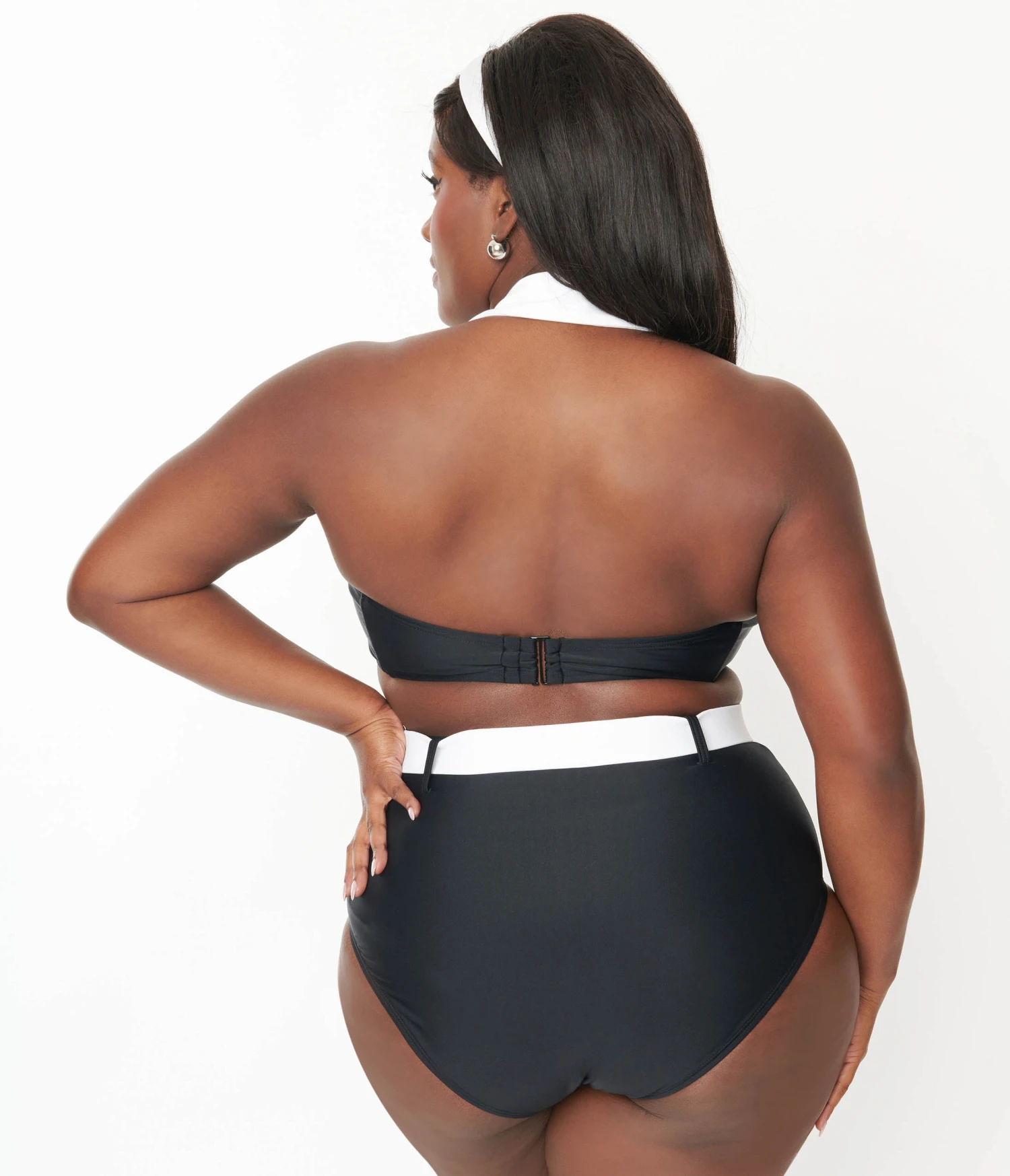 Unique Vintage Plus Size Black & White Belted Swim Bottoms - Image 3