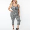 Unique Vintage Plus Size Black & White Gingham Eartha Jumpsuit