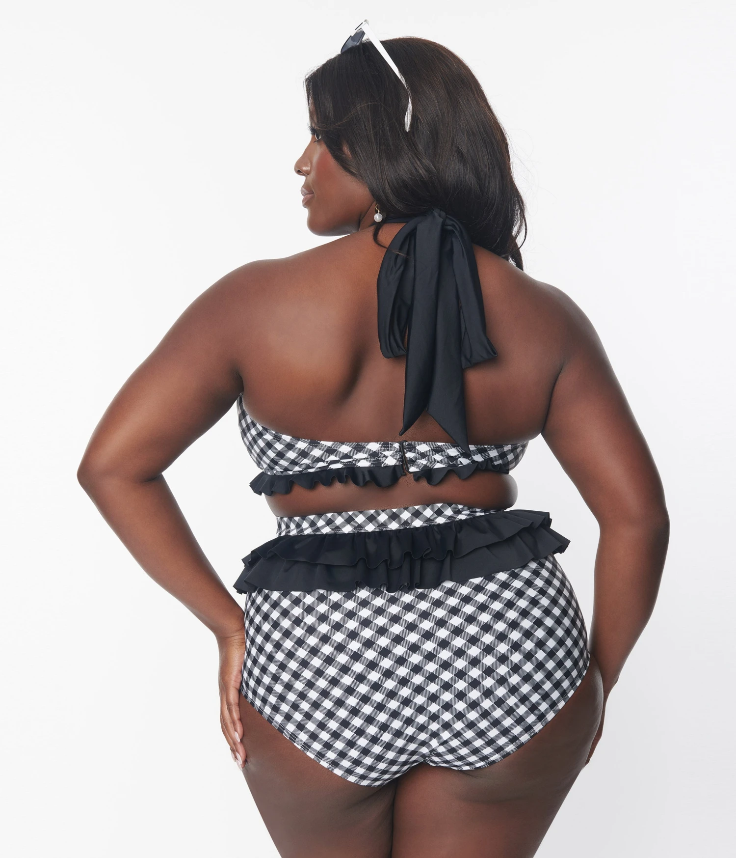 Unique Vintage Plus Size Black & White Gingham Ruffle Swim Bottom - Image 3