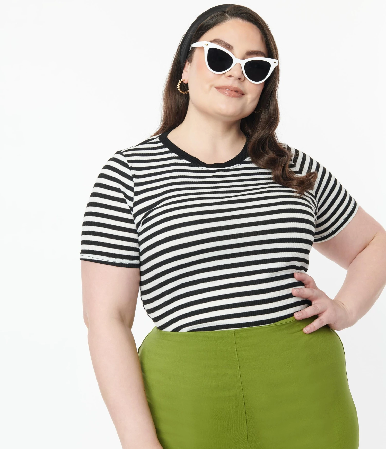 Unique Vintage Plus Size Black & White Striped Back To Basics Top - Image 3
