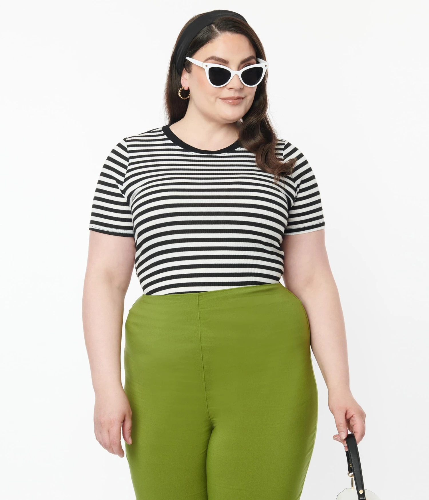Unique Vintage Plus Size Black & White Striped Back To Basics Top