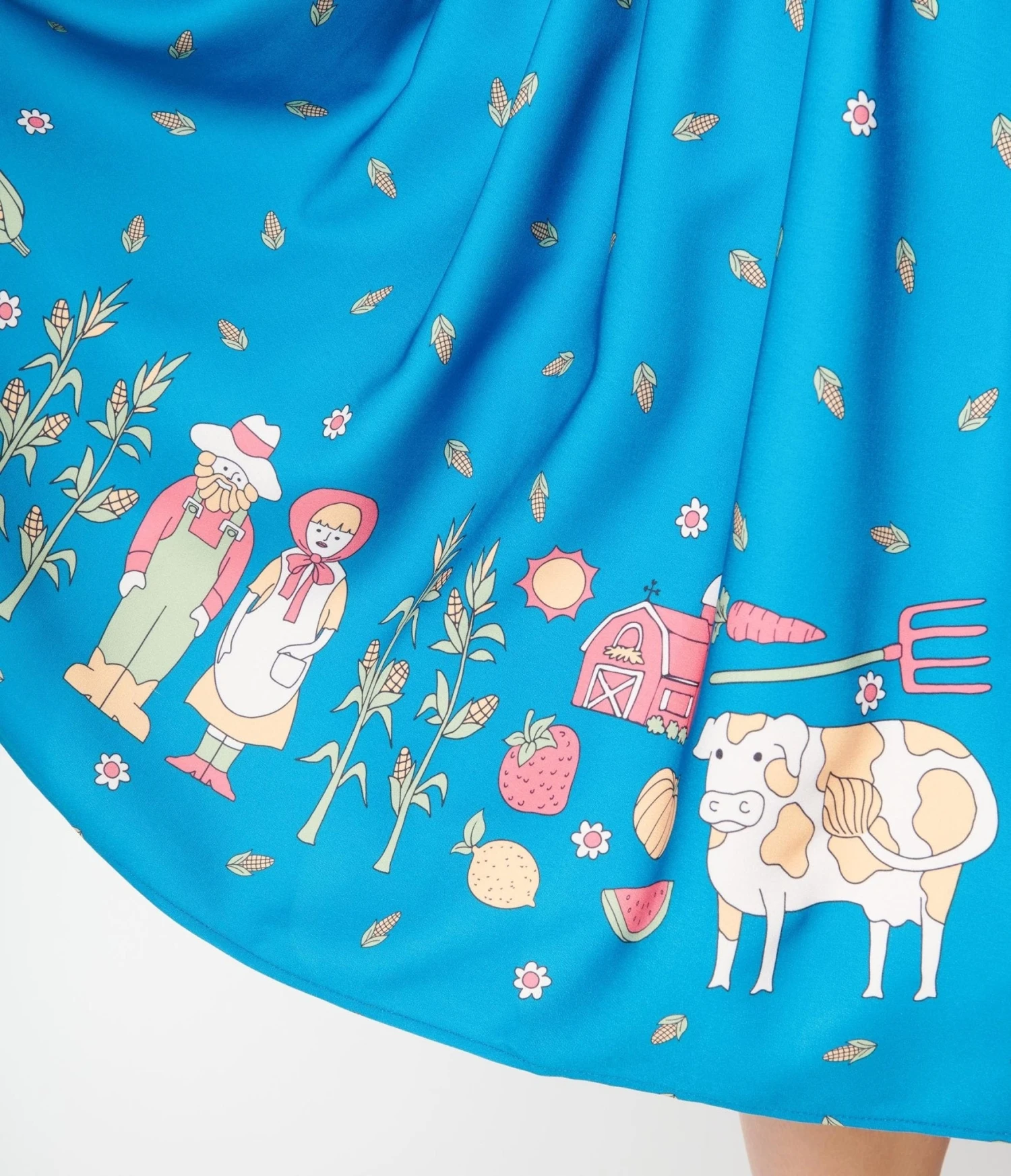 Unique Vintage Plus Size Blue & White Farm Border Golightly Swing Dress - Image 2