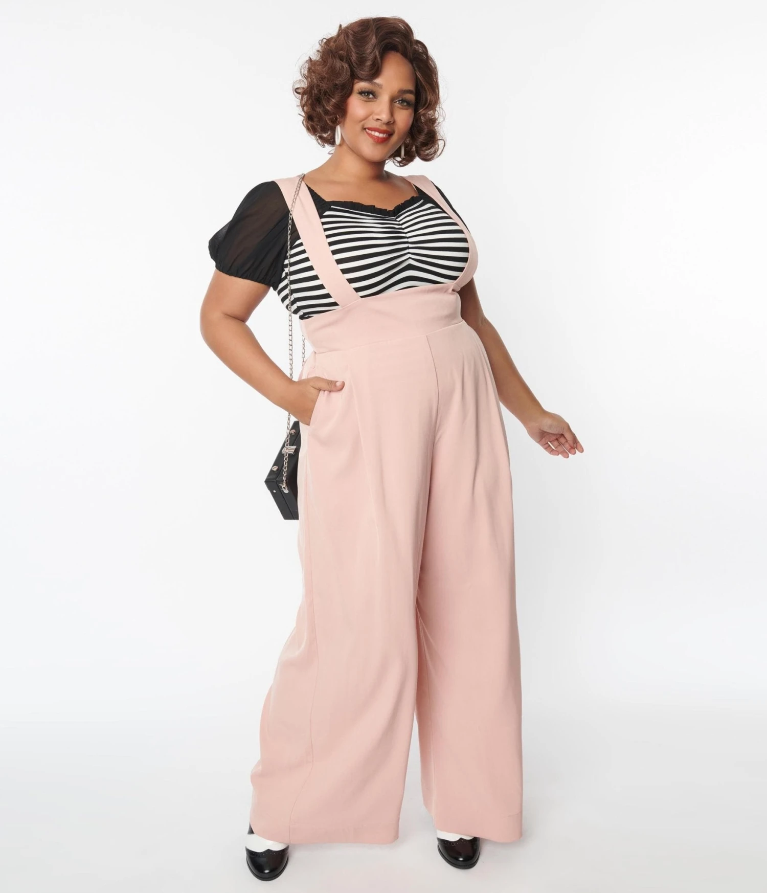 Unique Vintage Plus Size Blush Rochelle Suspender Pants