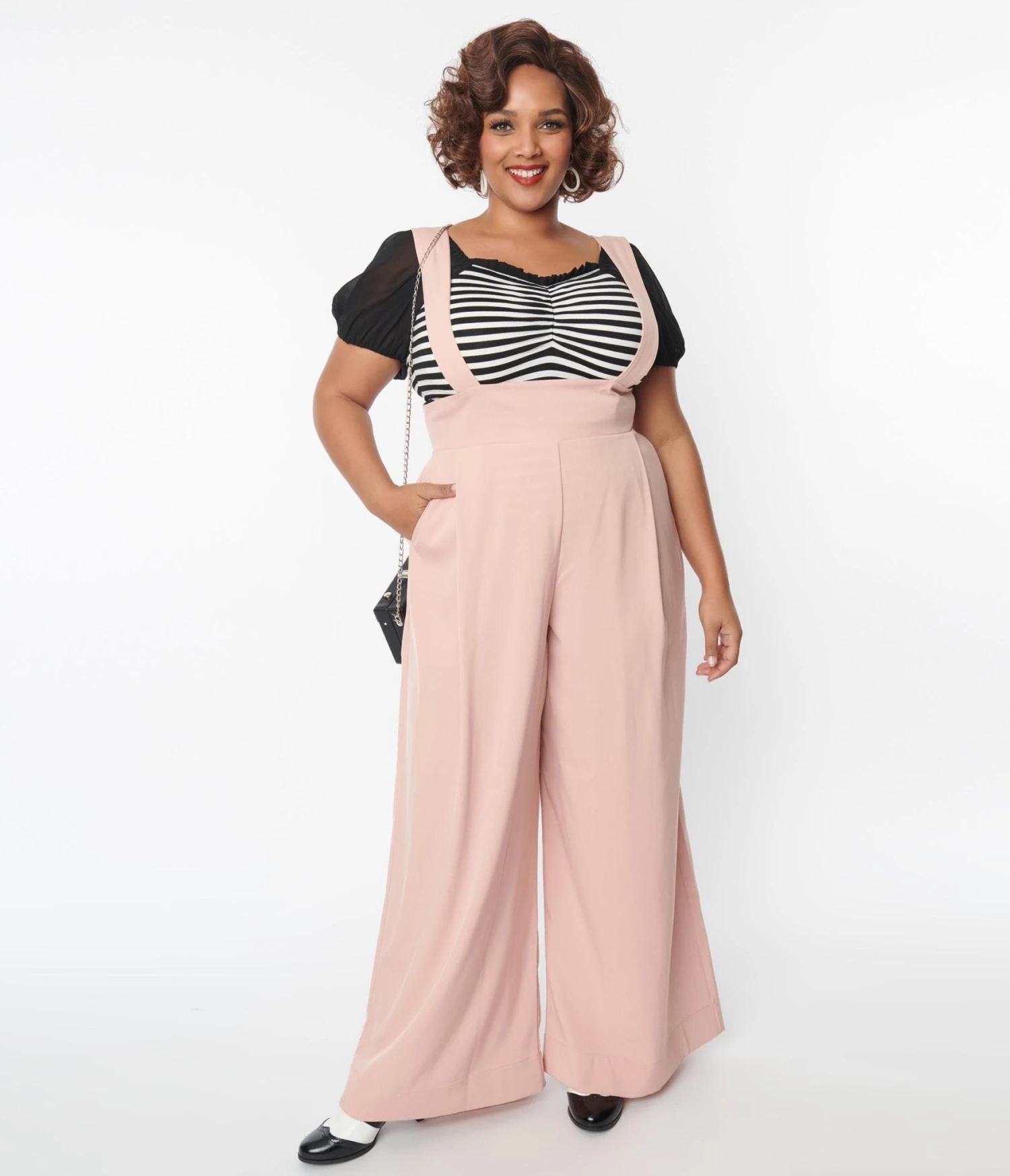 Unique Vintage Plus Size Blush Rochelle Suspender Pants - Image 4