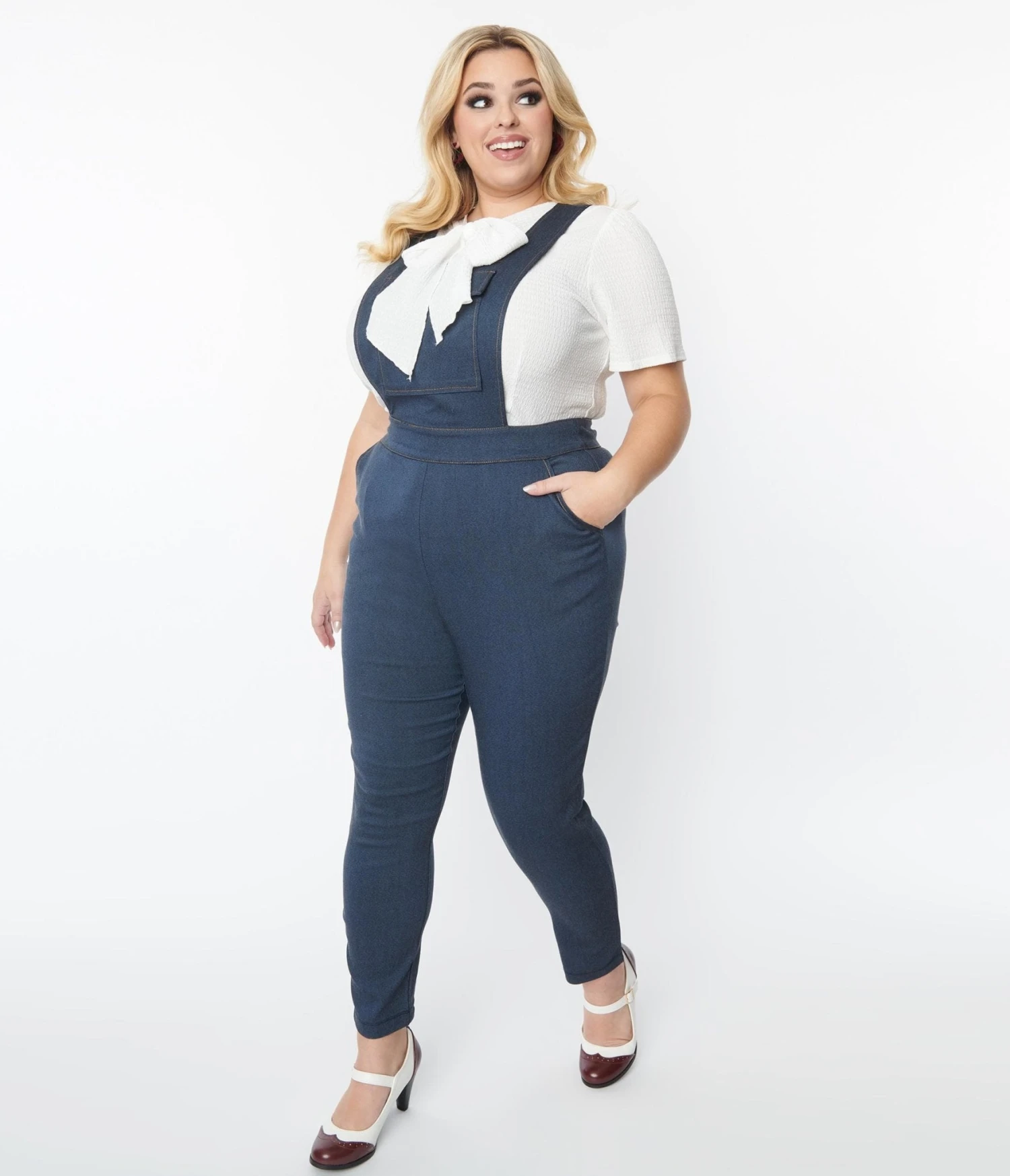Unique Vintage Plus Size Dark Denim Overalls - Image 4