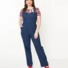 Unique Vintage Plus Size Denim Wide Leg Overalls