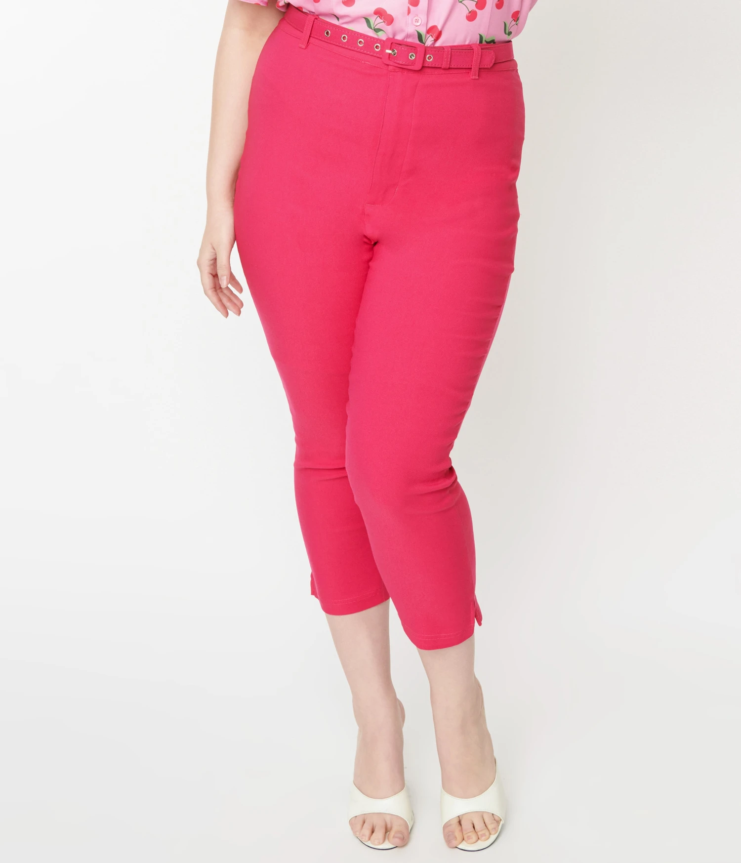Unique Vintage Plus Size Hot Pink High Waist Rachelle Capri Pants - Image 2
