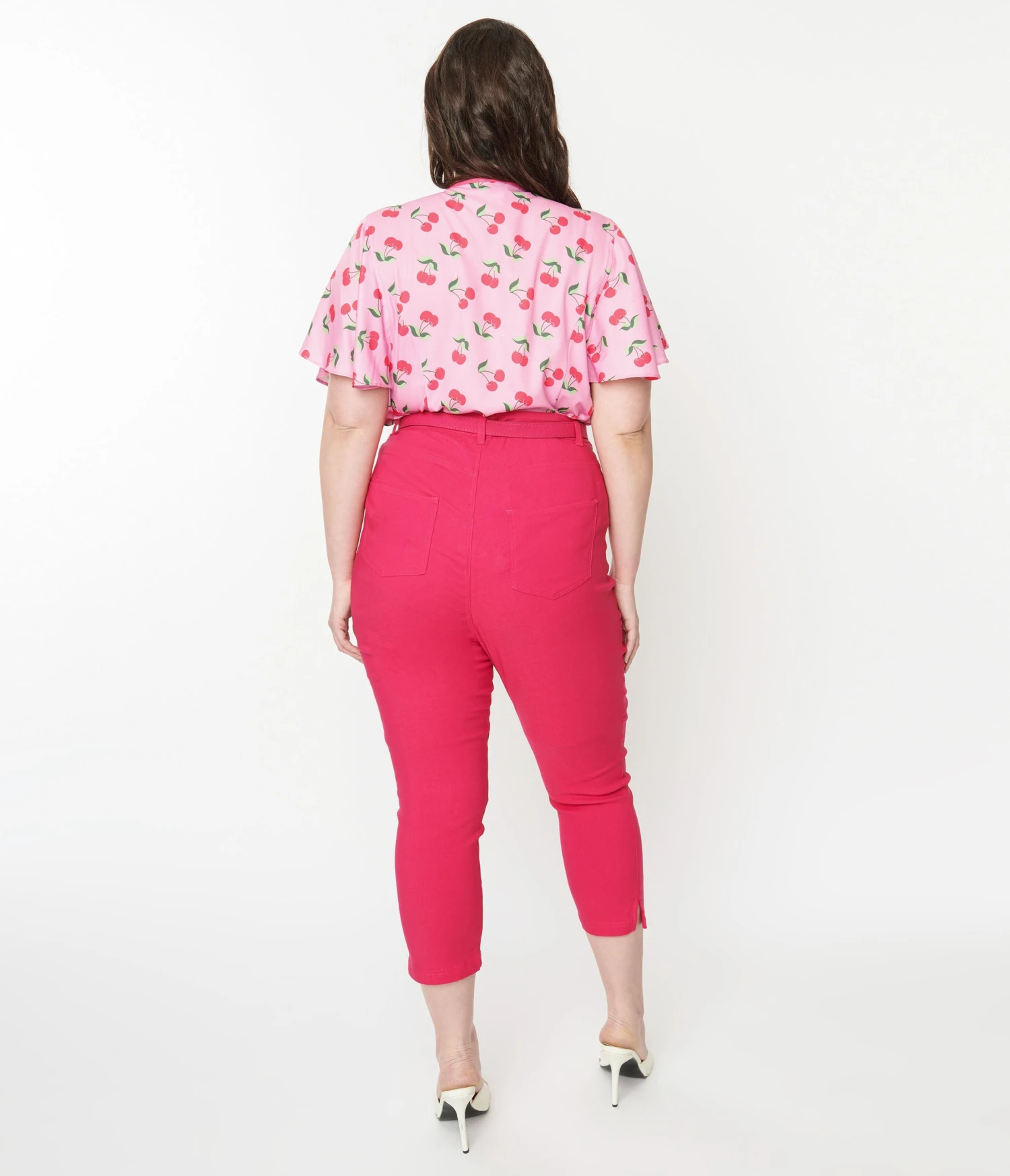 Unique Vintage Plus Size Hot Pink High Waist Rachelle Capri Pants - Image 3
