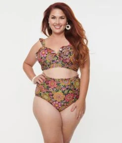 Unique Vintage Plus Size Kaleidoscope Floral Cape May Swim Bottoms