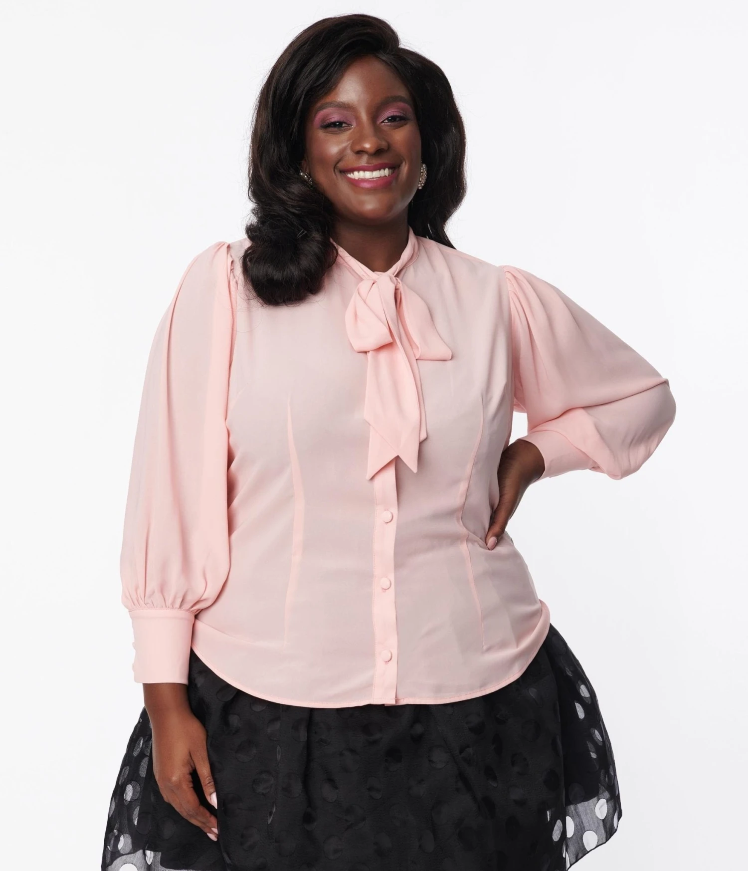Unique Vintage Plus Size Light Pink Gwen Blouse - Image 5