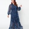 Unique Vintage Plus Size Navy & Golden Galaxy Neck Tie Maxi Dress