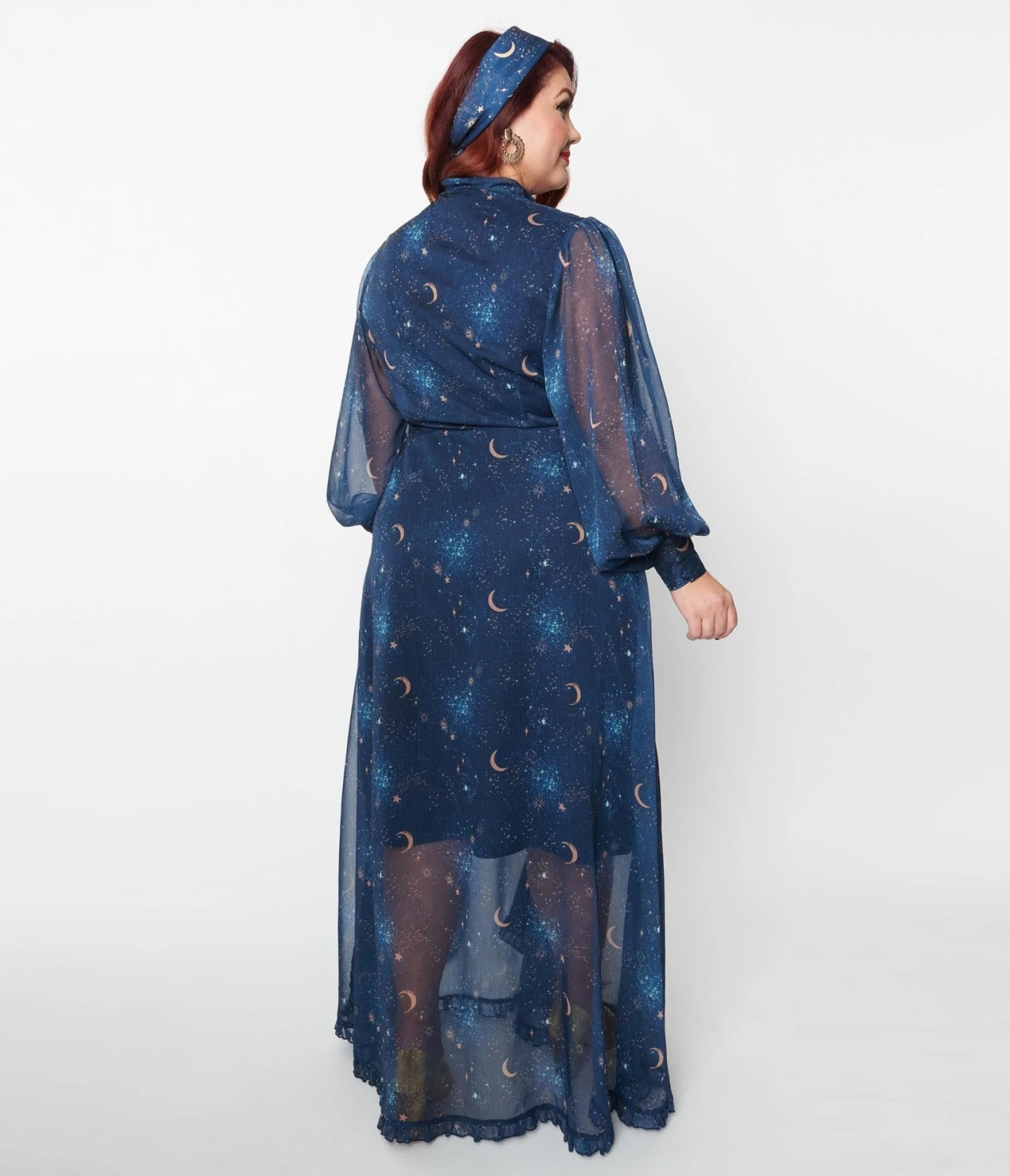 Unique Vintage Plus Size Navy & Golden Galaxy Neck Tie Maxi Dress - Image 3
