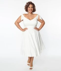 Unique Vintage Plus Size Off White Prairie Swing Dress