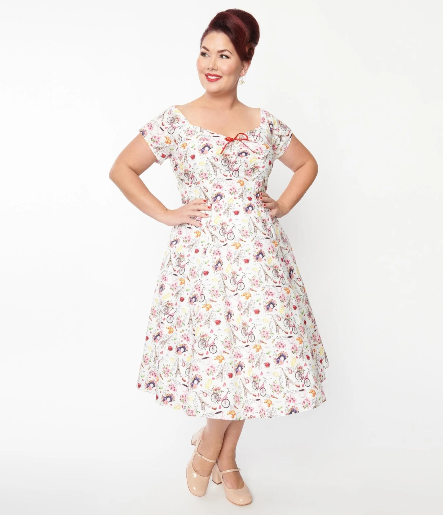Unique Vintage Plus Size Paris Cafe Print Swing Dress - Image 5